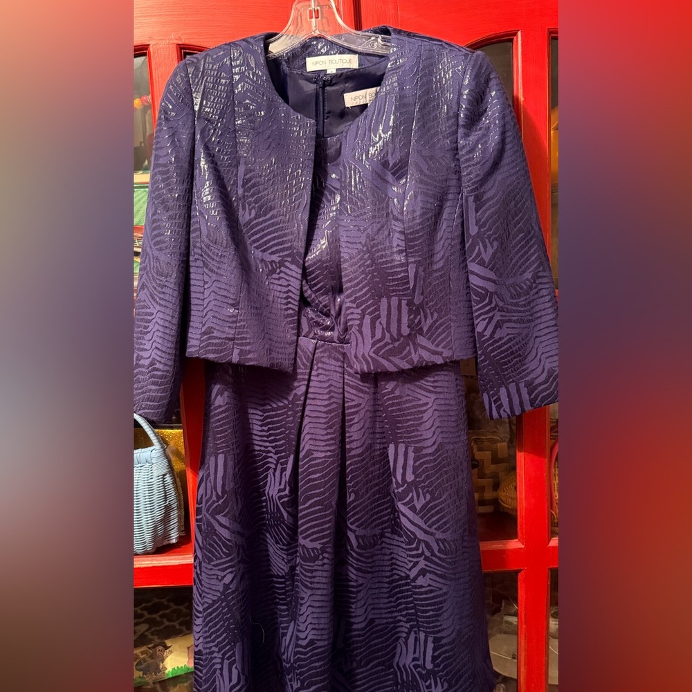Le Suit Deep Purple Long Sleeve Dress and Jacket Set